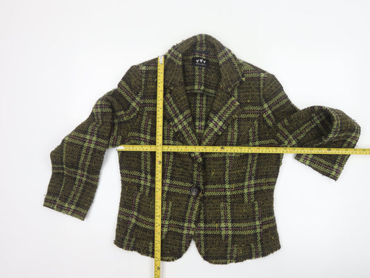 Matalan Women Green Tweed Check Wool Blend Blazer Jacket UK 14