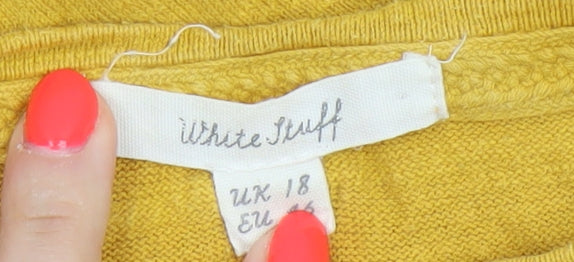 White Stuff Women Yellow Cotton Linen Knit Pullover Jumper UK 18