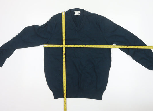 Marks and Spencer Men Blue M Pure Cotton V-Neck Knit Pullover Jumper