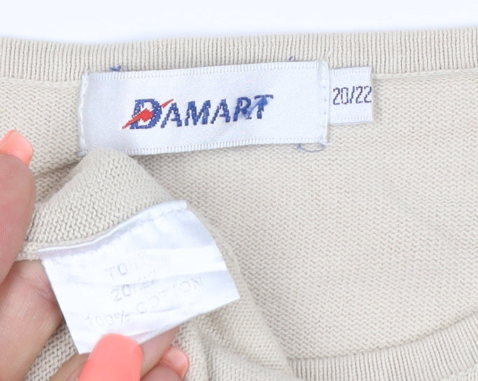 Damart Women’s Ivory Size 20 Floral Beaded Knit Short Sleeve Top
