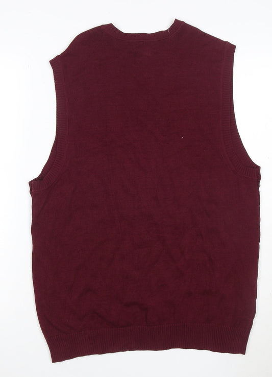 Club Room Men’s Red Cable Knit V-Neck Cotton Jumper Vest Size L