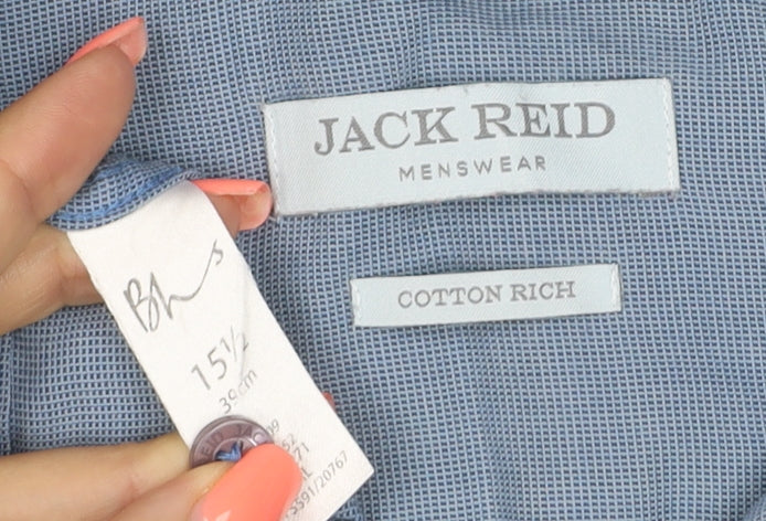 Jack Reid Mens Blue 15.5 Cotton Rich Short Sleeve Button-Up Casual Shirt