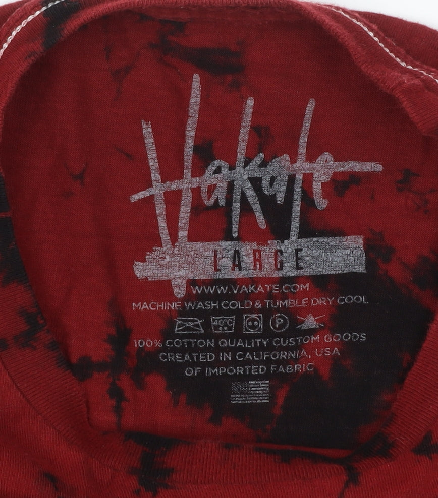 Vakate Men’s Red Black Tie Dye Graphic Print Cotton Large Goth T-Shirt
