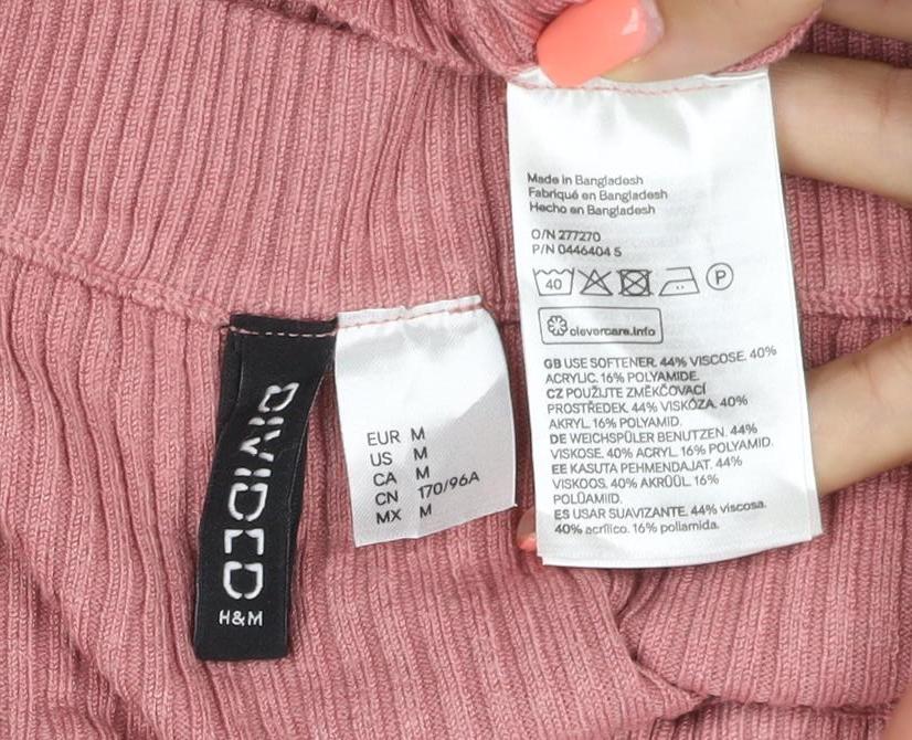 H&M Women's Pink UK 12 Rib Knit V-Neck Slim Pullover Jumper