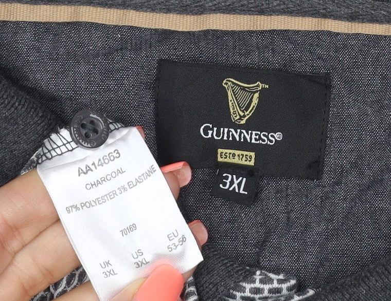 Guinness Men's Grey 3XL Geometric Logo Short Sleeve Polo Shirt