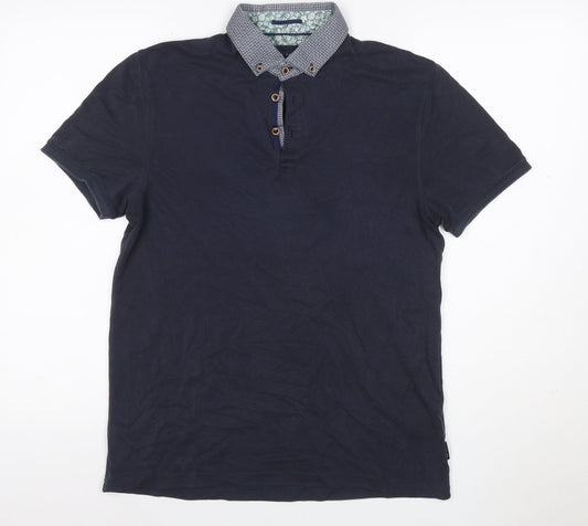 Ted Baker Men’s Blue Size L Short Sleeve Button-Down Collar Polo