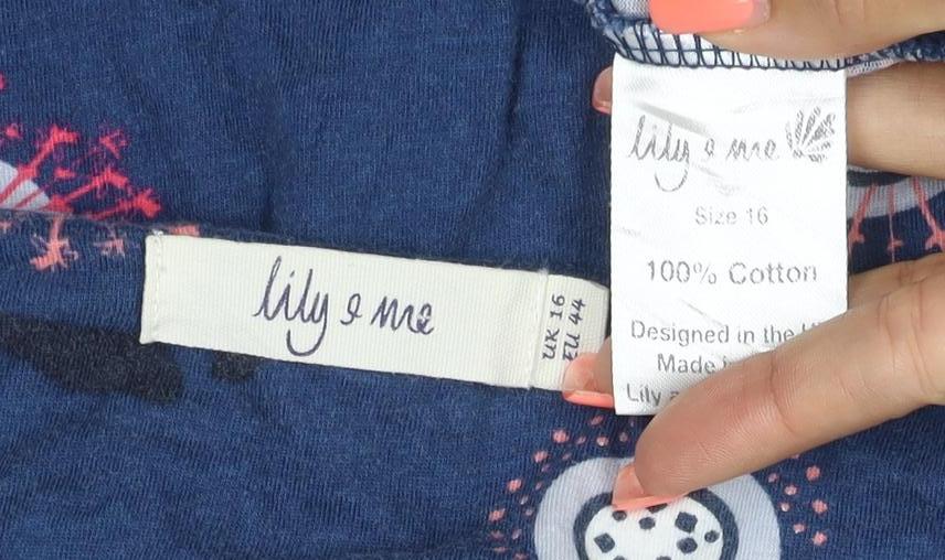 Lily & Me Women’s Blue Floral Cotton Shift Dress Size 16 Pockets