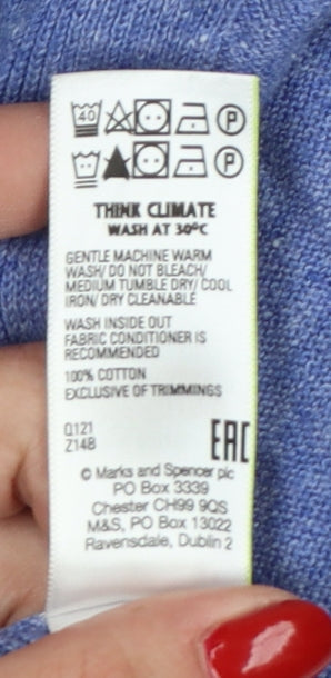 Marks and Spencer Women Blue Size 12 Open Cotton Knit Cardigan