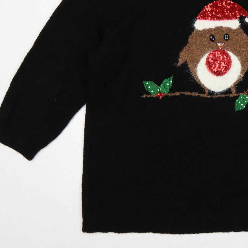 M&Co Women’s Black Size 28 Christmas Robin Sequin Knit Jumper