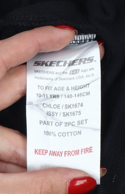 Skechers Girls Black Jogger Trousers 10-11 Years Cotton Drawstring