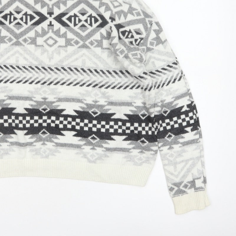L.O.G.G. Women Multicoloured Aztec Knit Mock Neck Jumper UK 12