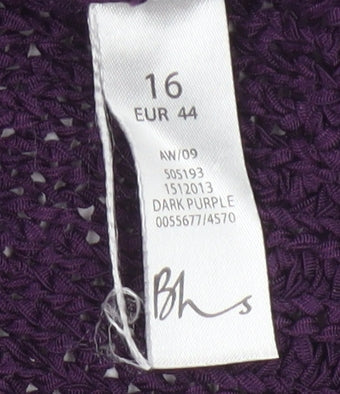 Bhs Women’s Purple Size 16 Chunky Knit Open Cardigan