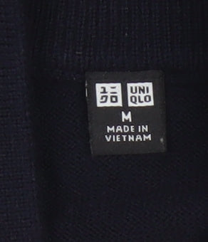 Uniqlo Men Black M 100% Wool 1/4 Zip High Neck Knit Jumper