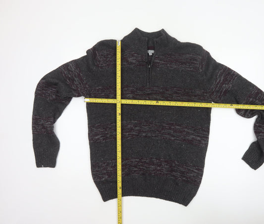 Method Men’s Grey M 1/4 Zip Mock Neck Striped Knit Jumper