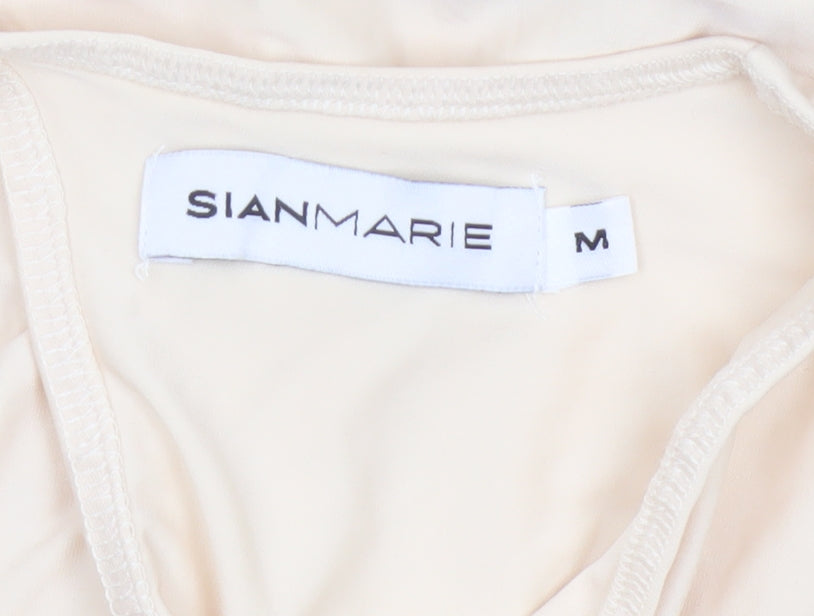 Sian Marie Women Ivory M Long Sleeve Stretch Zip Bodysuit