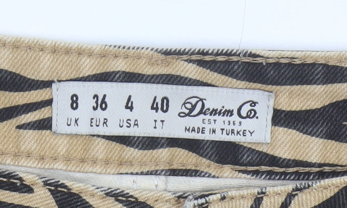Denim Co Women Brown Zebra Print Denim Mini A-Line Skirt UK 8