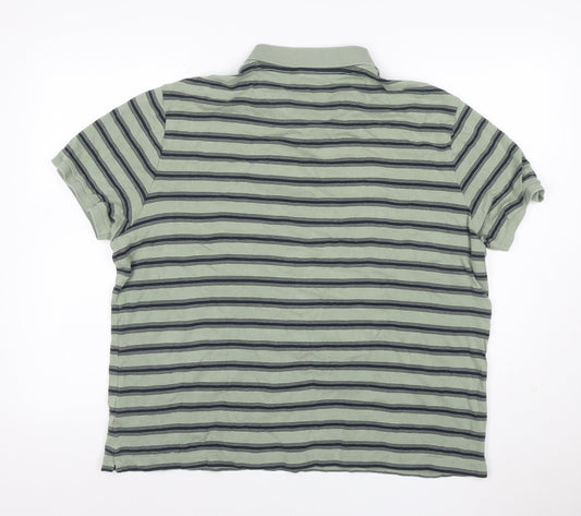 Marks & Spencer Mens Green Navy Striped Cotton Polo Shirt XL