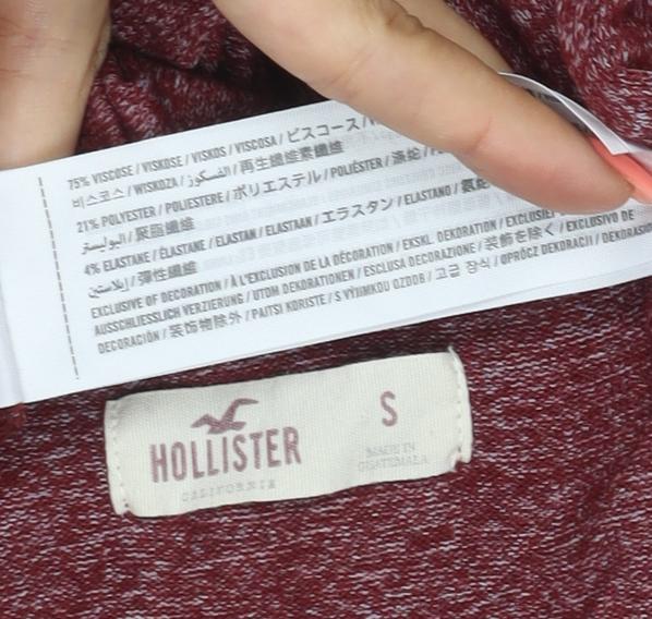 Hollister Women Red Small Ruffle V-Neck Long Sleeve Jersey Top