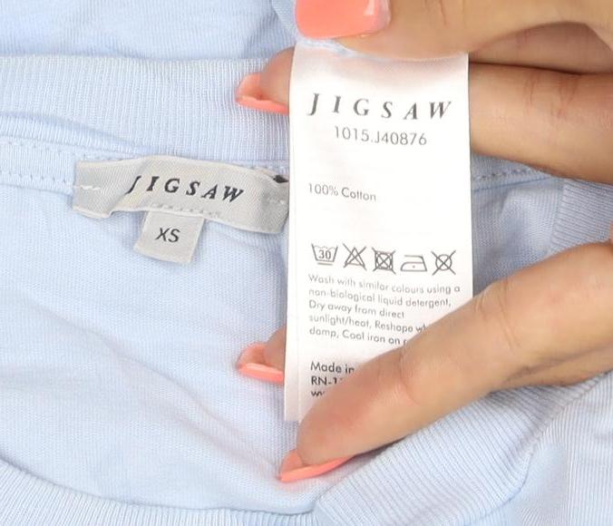 Jigsaw Women Blue XS Cotton Basic Crew Neck Short Sleeve T-Shirt