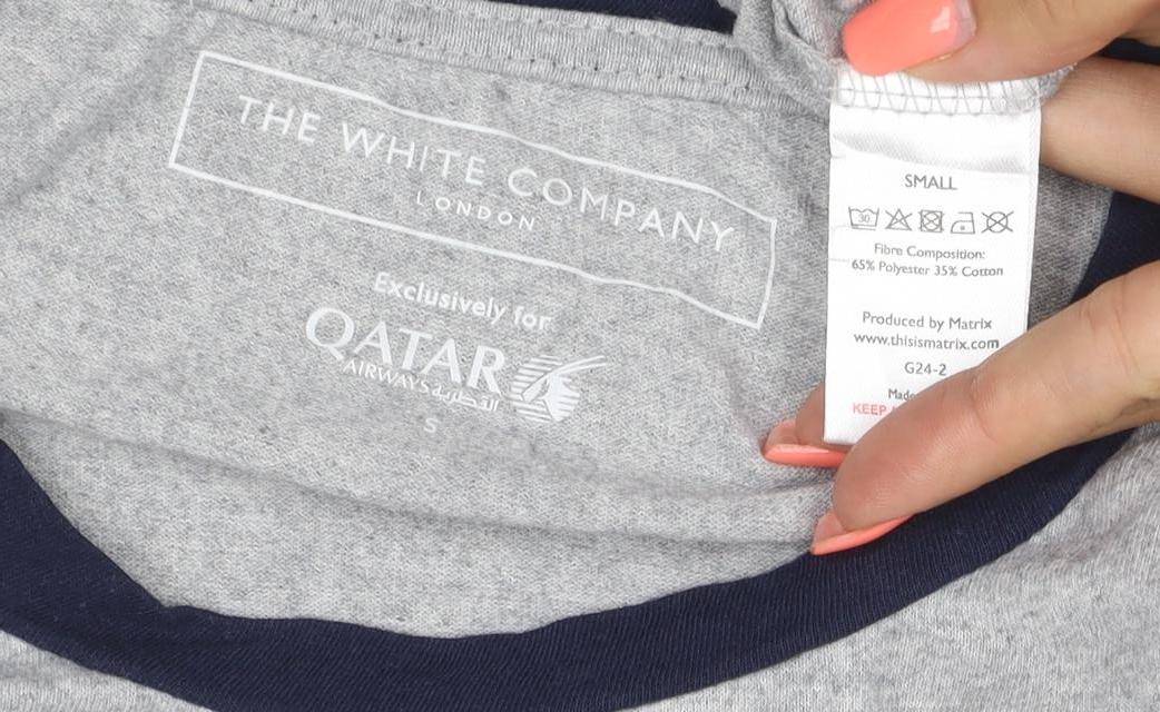 The White Company Men Grey Navy Crew Neck Long Sleeve T-Shirt S