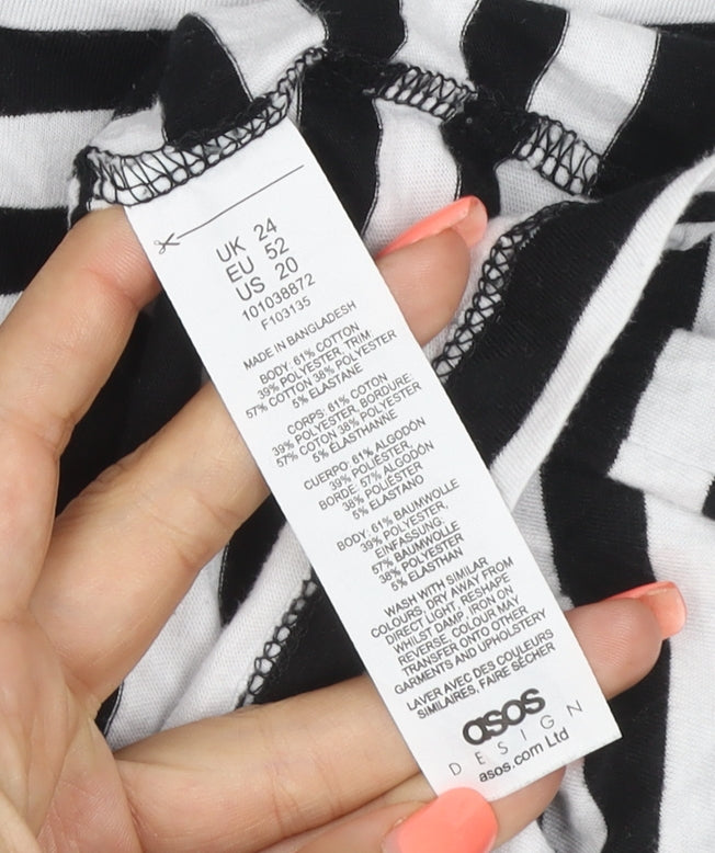 ASOS DESIGN Women’s Black White Striped Ringer T-Shirt UK 24