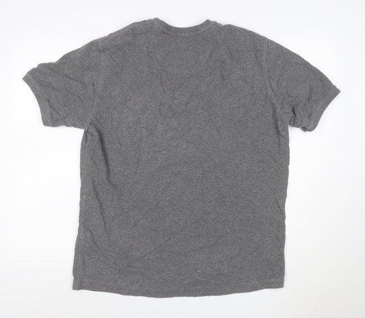 Marks and Spencer Men Grey Large Henley Short Sleeve Cotton Polo Shirt