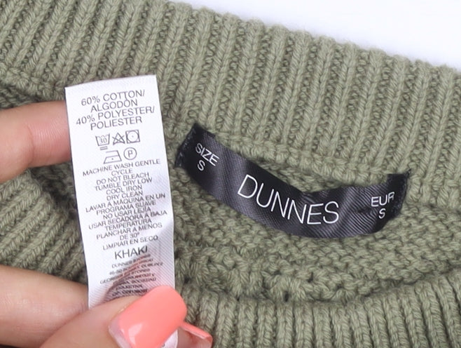Dunnes Women Green Khaki Size 8 Open-Knit Sleeveless Jumper Vest