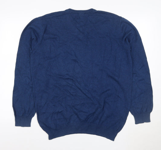 Dunnes Men’s Blue L V-Neck 100% Cotton Knit Pullover Jumper Classic