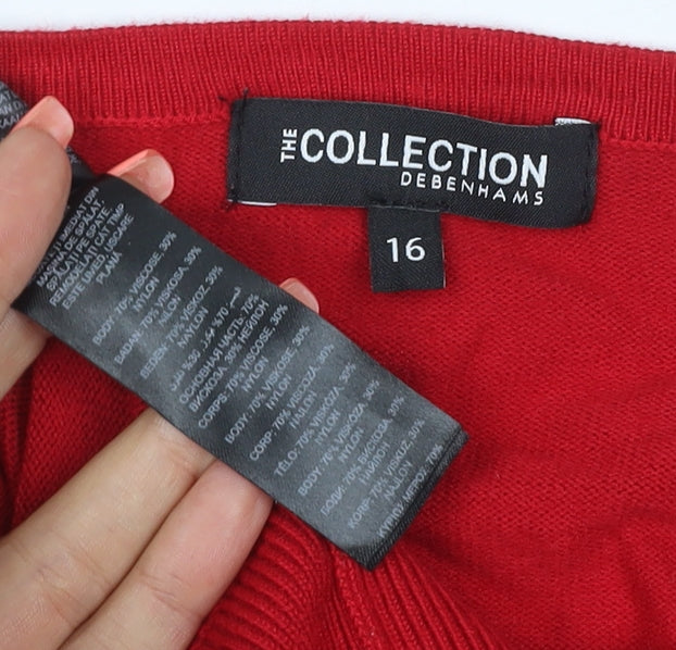 The Collection Debenhams Women Red Size 16 Round Neck Cardigan