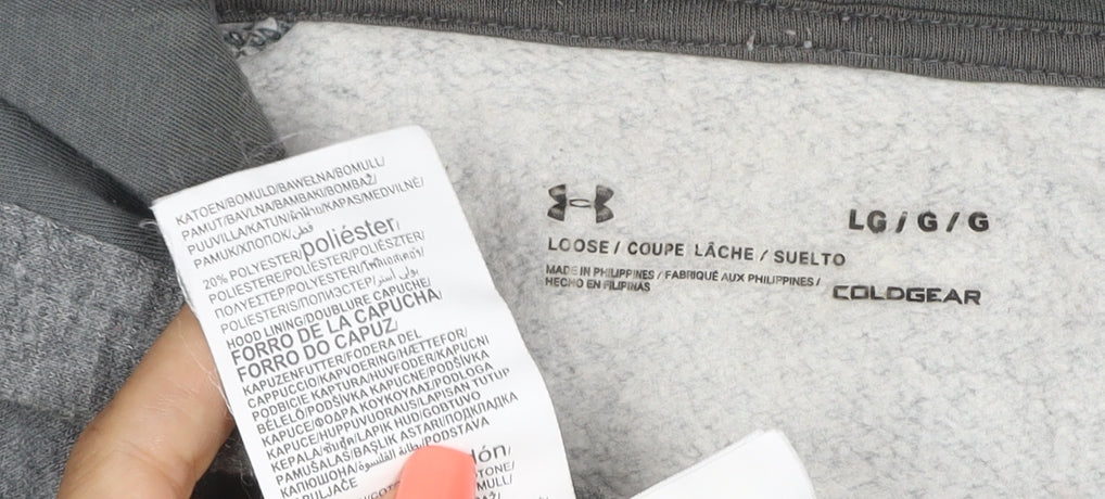 Under Armour Men’s Grey L ColdGear Logo Pullover Hoodie Relaxed Fit
