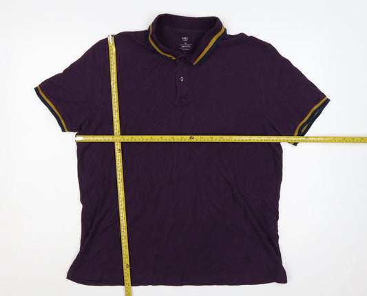 Marks and Spencer Men Purple XL Cotton Polo Shirt Contrast Trim