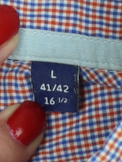 GANT Men’s L Red Blue Check Cotton Button-Down Short Sleeve Shirt