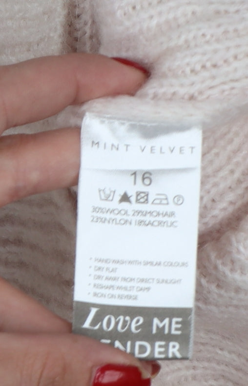 Mint Velvet Women Pink UK 16 Mohair Blend Roll Neck Pullover Jumper
