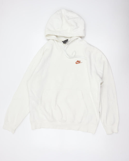 Nike Men’s Ivory M Pullover Hoodie Logo Cotton Blend