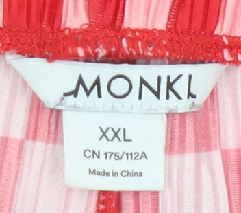 Monki Women’s Red Pink Check Pleated Wide-Leg Trousers 2XL