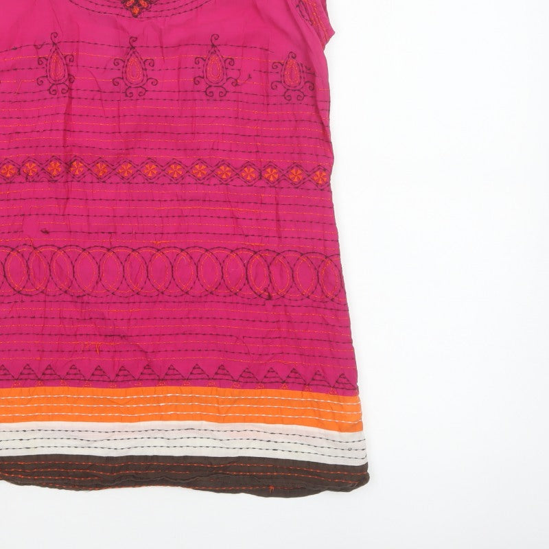 Monsoon Women Pink UK 12 Embroidered Tunic Blouse Short Sleeve