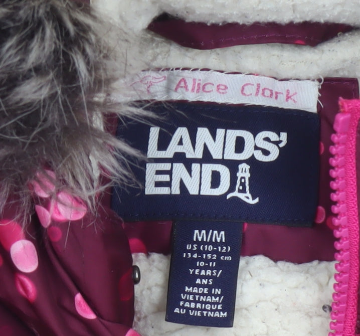 Lands' End Girls Purple 10-11 Years Parka Hooded Down Faux Fur Coat