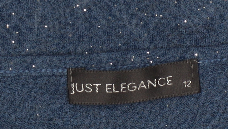 Just Elegance Women’s Blue Size 12 Floral Rhinestone 3/4 Sleeve Top