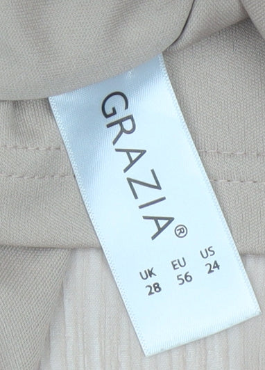 Grazia Women’s Beige UK 28 Sheer Beaded Cuff Tie Waist Blouse