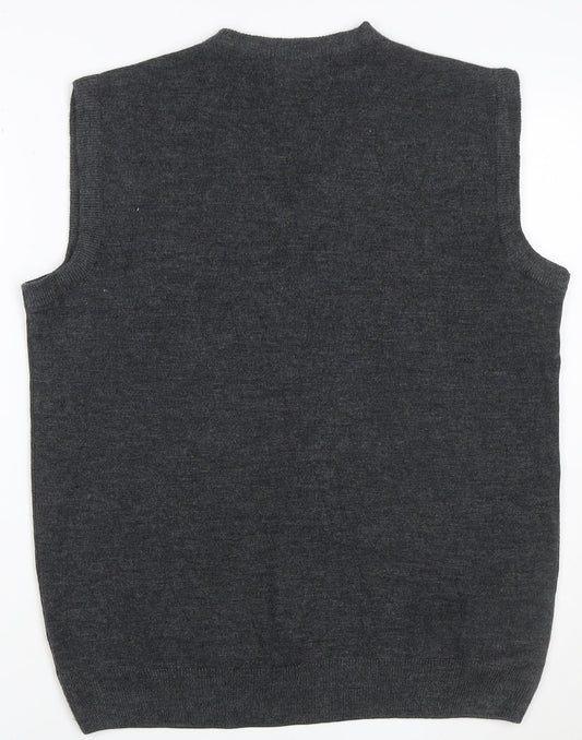 Glam Knitwears Men's Grey Wool Blend V-Neck Sleeveless Vest XL