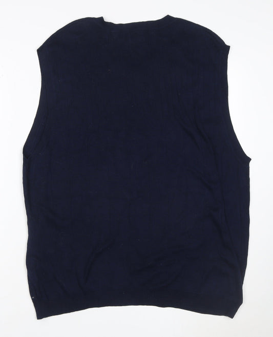 IZOD Mens Blue L Mercerised Cotton V-Neck Sleeveless Knit Vest