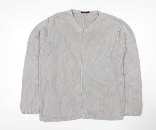 Burton Menswear Men Grey Cotton V-Neck Chunky Knit Jumper M