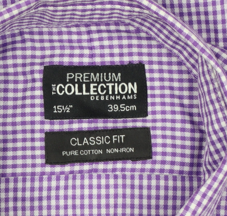 Debenhams Men Purple Check Cotton Classic Fit 15.5 Button-Down Shirt