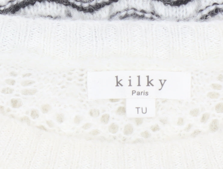 Kilky Paris Women Ivory One Size Mohair Wool Striped Pullover Jumper