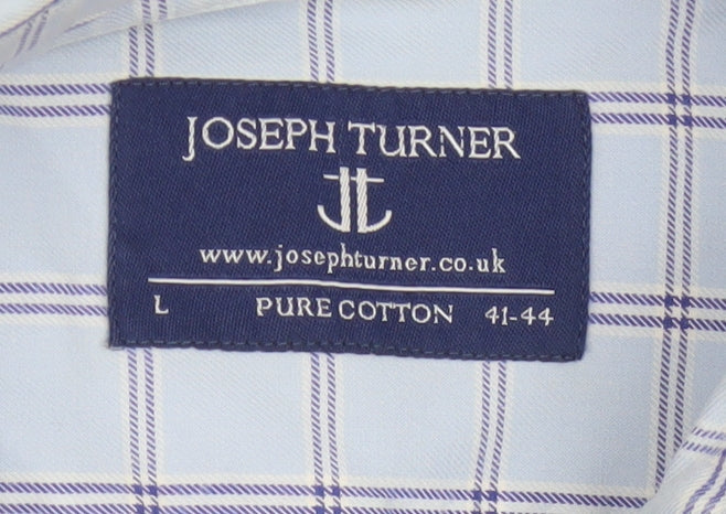 Joseph Turner Men's Blue L Pure Cotton Check Long Sleeve Button-Up Shirt