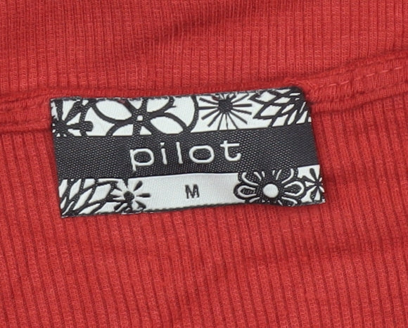 Pilot Women’s Red M Ribbed Lace Up V-Neck Long Sleeve Stretch Top