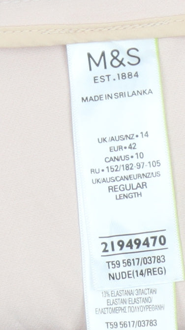Marks and Spencer Women Beige UK 14 Regular Tapered Stretch Trousers