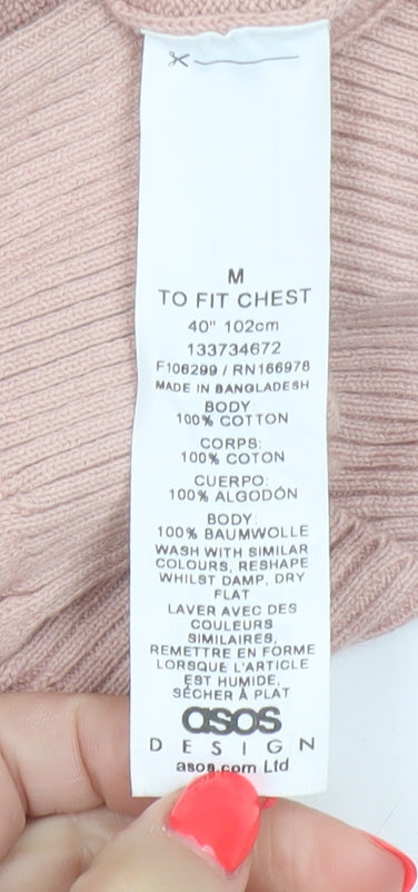 ASOS Design Men’s Pink M Ribbed Cotton Crew Neck Pullover Jumper
