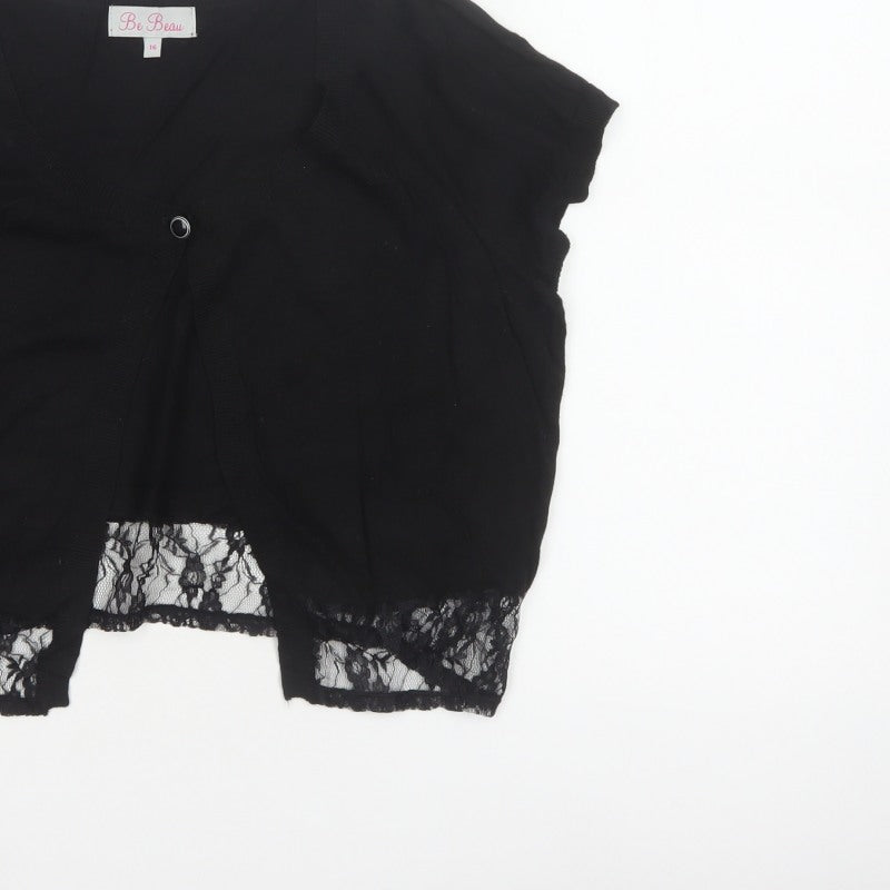Be Beau Women’s Black Size 16 Short Sleeve Lace Trim Cardigan