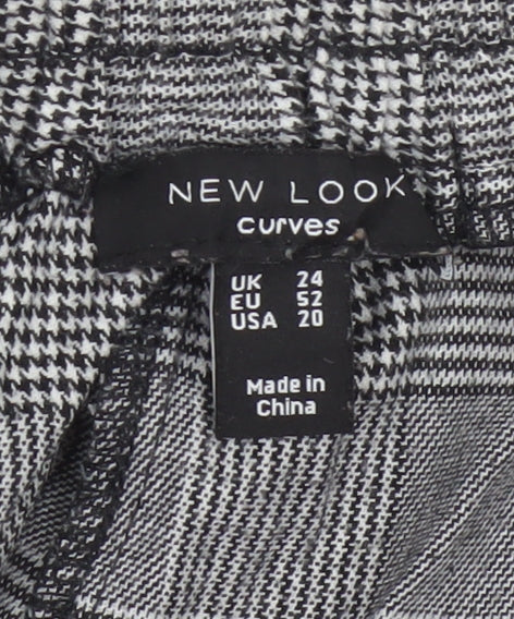 New Look Curves Women Grey Check Tapered Trousers UK 24 Elastic Waist
